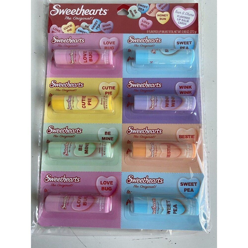 8 Pack SWEETHEARTS Flavored Lip Balm Set Banana Strawberry Grape Blueberry NEW‎